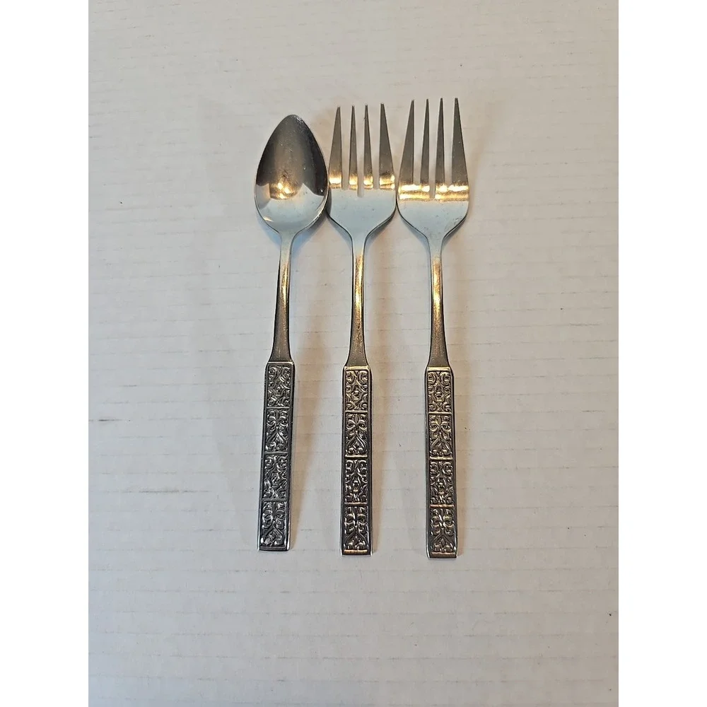 Nasco Stainless Korea Lot of 3 2 Forks 1 Spoon‎ Square Handle